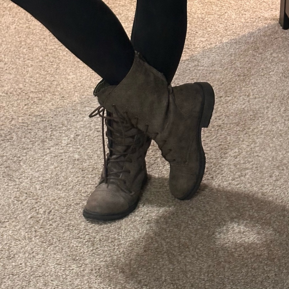 Roxy Gray Lace-Up Combat Boots